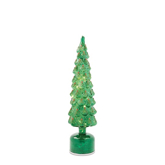 Melrose Green Rotating LED Glass Christmas Tree Set
